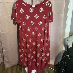 Lularoe Carly - Burgundy with red/gold polka dots